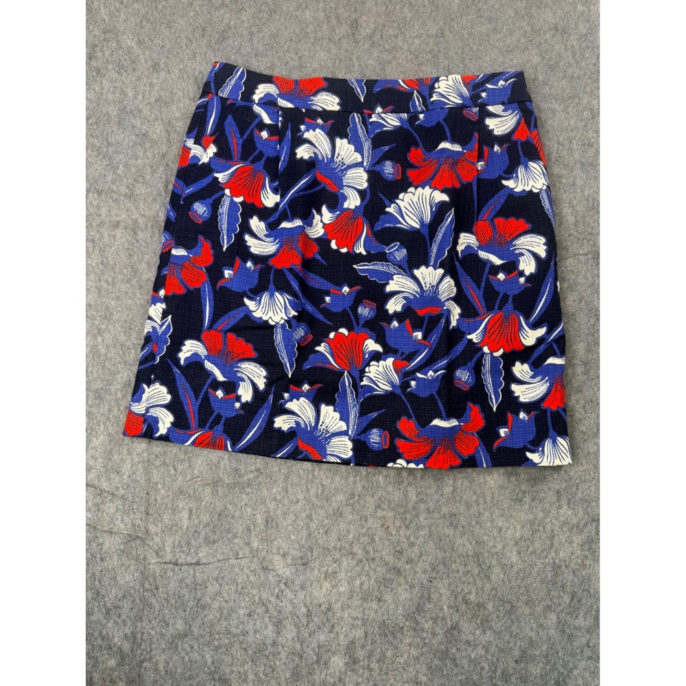 J.Crew Mini Skirt Womens 2 Blue Red Floral Cotton A-Line Preppy Coastal Chic 17"
